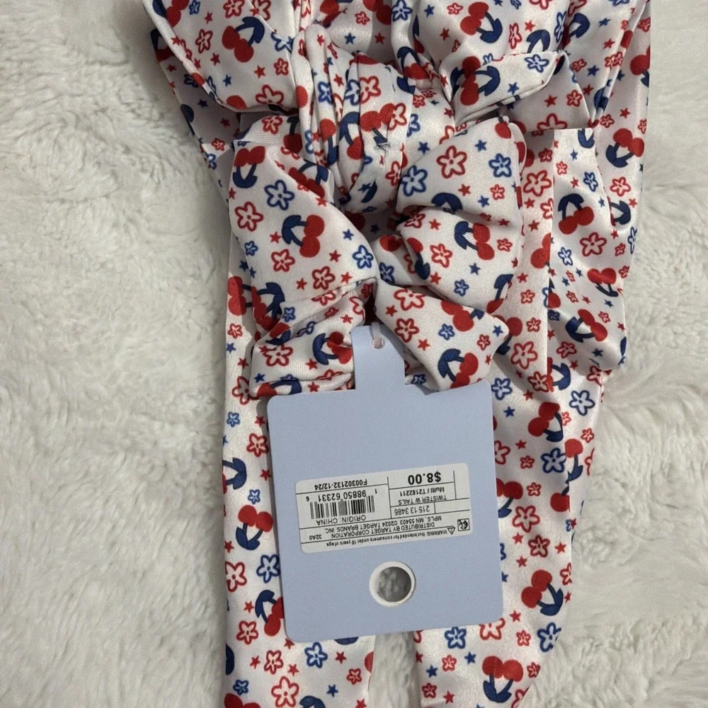 Oh My Stars Twister With Tails Hair Scrunchie, Americana Stars & Cherries, NWT